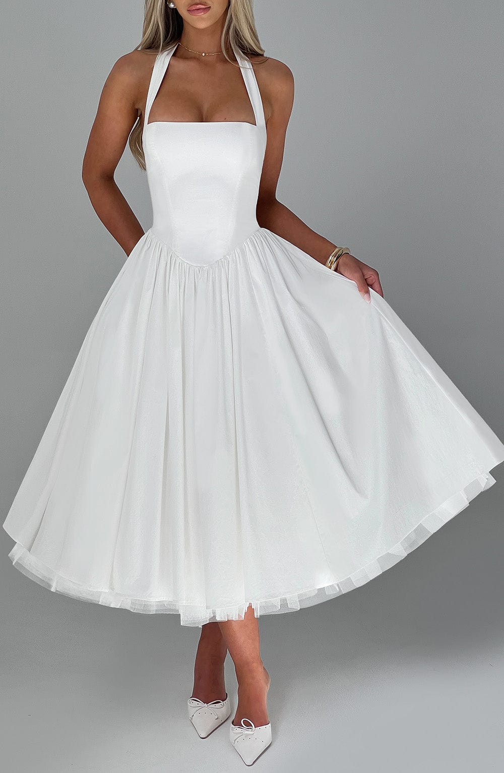 Héloïse | Damen Midikleid mit Karree-Ausschnitt – Elfenbein