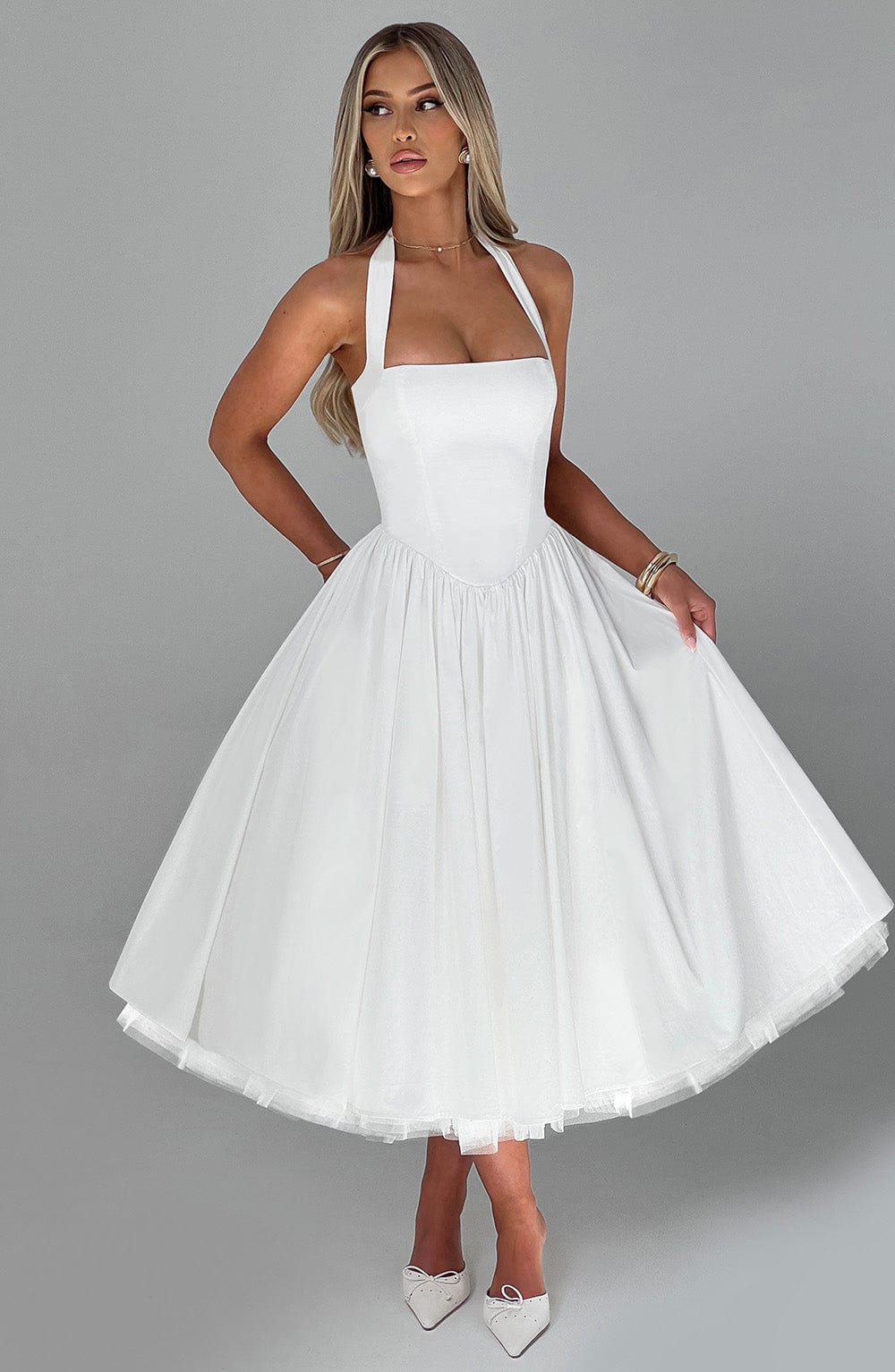 Héloïse | Damen Midikleid mit Karree-Ausschnitt – Elfenbein