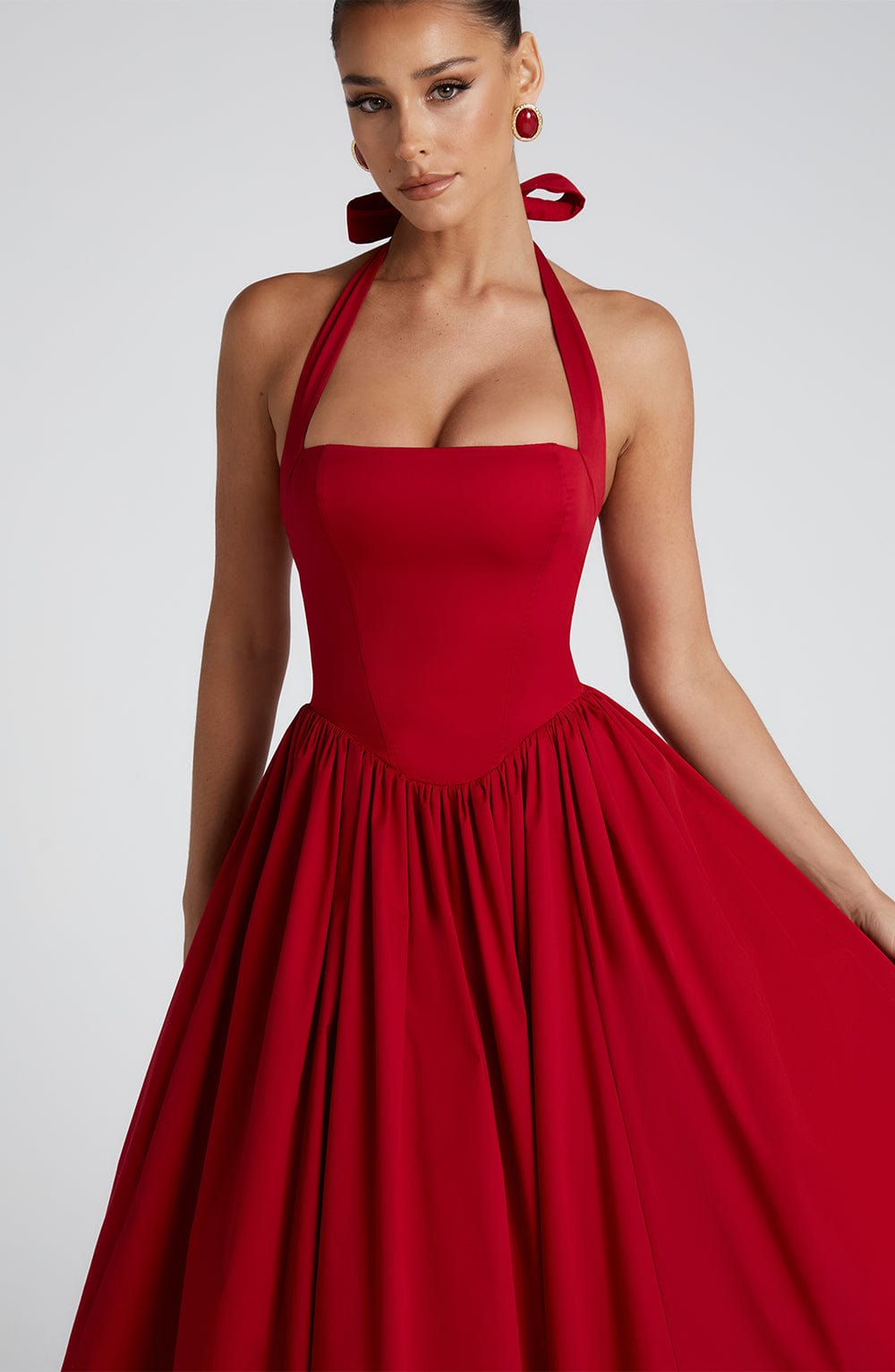 Nerina | Damen Fließendes Midikleid mit Karree-Ausschnitt – Rot