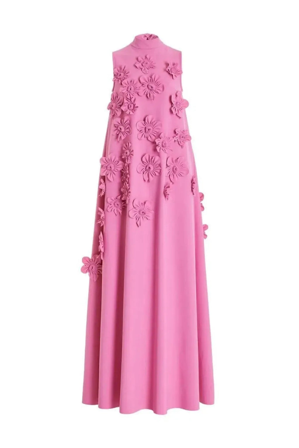 Damen Ärmelloses Maxikleid mit Stehkragen Blumenapplikationen und Nackenschleife