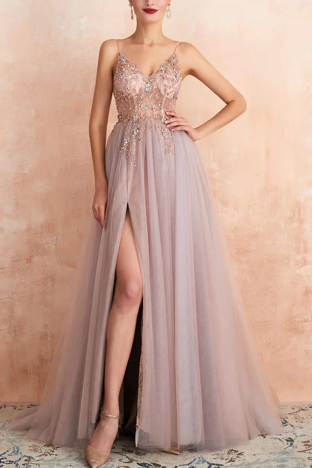 Damen Ballkleid mit Verzierter Korsage und Schmalen Trägern