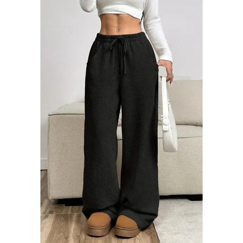 Damen Cordhose mit hohem Bund mit Kordelzug und weiten Beinen