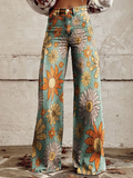 Damen Hose mit weitem Bein und Blumenmuster