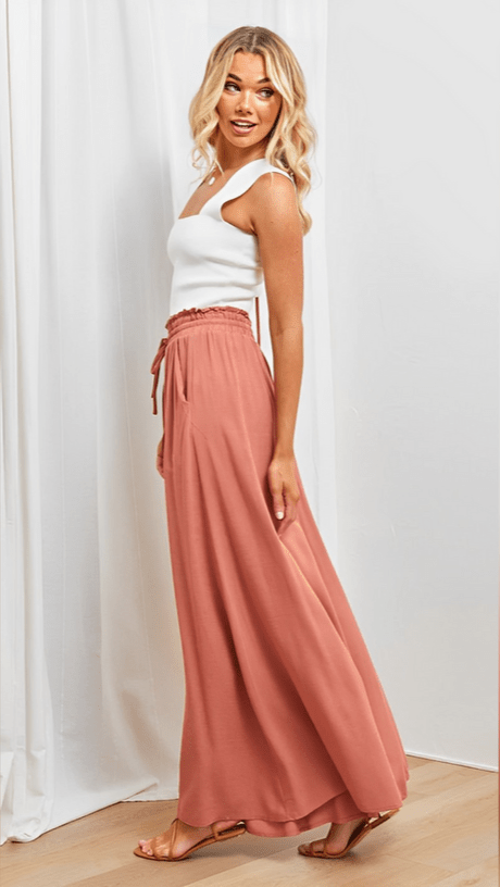Damen Hose mit weitem Bein und elastischem Bund