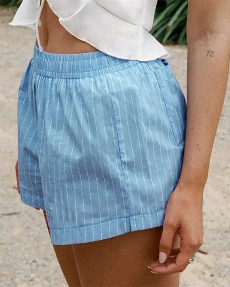 Damen Kurze Hose mit elastischem Bund und vertikalen Streifen