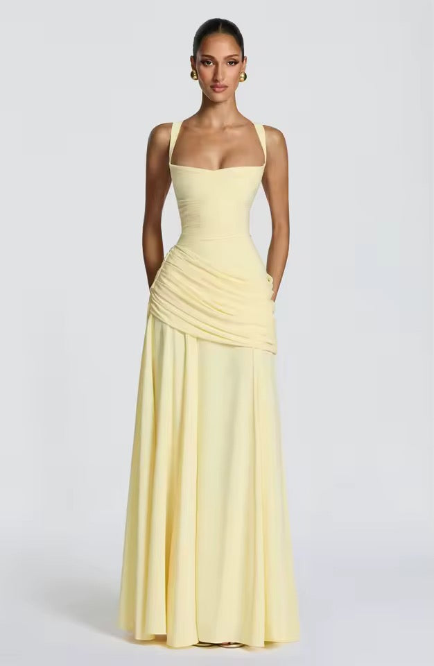 Damen Langes Kleid mit Herzausschnitt gekreuzten Trägern und Raffung an der Hüfte