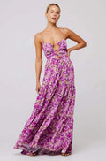Damen Maxikleid mit Blumenmuster und Aussparungen mit Stufenrock und Spaghettiträgern