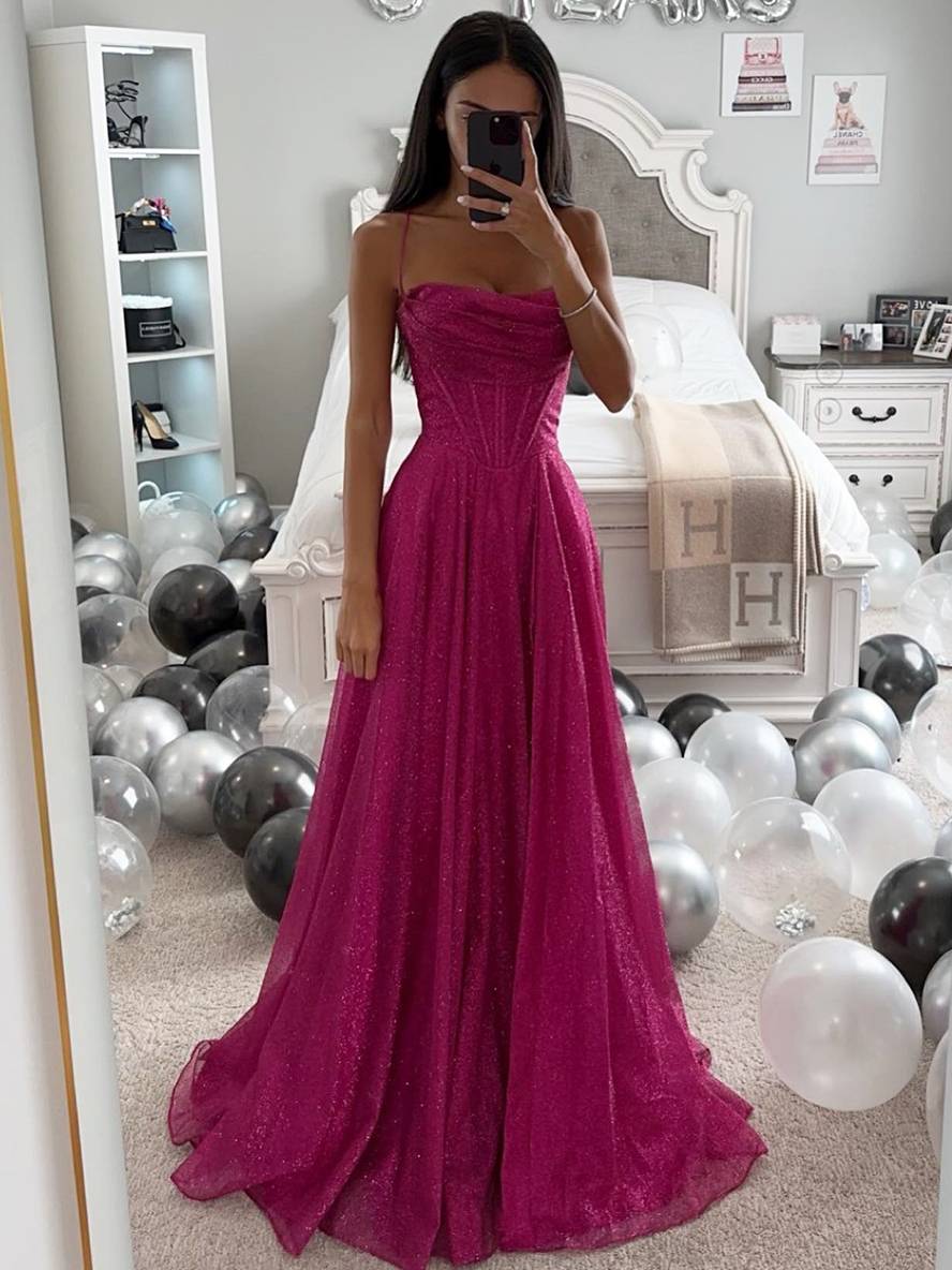 Damen Maxikleid mit Herzausschnitt Spaghettiträgern und glitzerndem Tüllrock