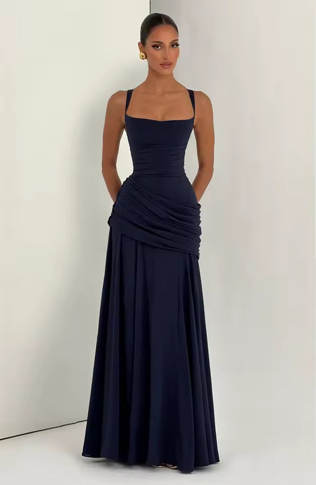 Damen Langes Kleid mit Herzausschnitt gekreuzten Trägern und Raffung an der Hüfte