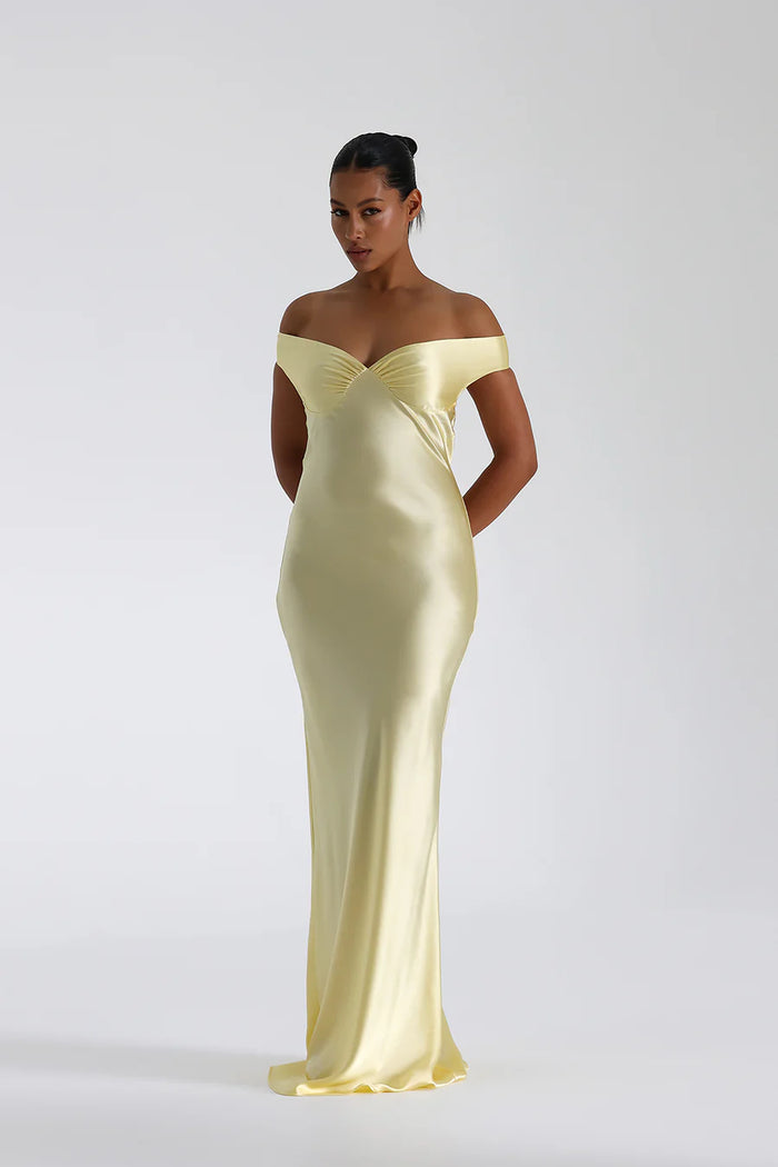 Damen Maxikleid mit Off-Shoulder-Ausschnitt V-Dekolleté und Bodenlanger Länge