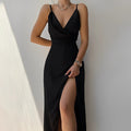 Damen Maxikleid mit Spaghettiträgern drapiertem Ausschnitt und seitlichem Schlitz