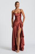Damen Maxikleid mit Spaghettiträgern und Asymmetrischem Saum