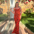 Damen Maxikleid mit Spaghettiträgern und Blumenmuster