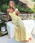 Damen Maxikleid mit Spaghettiträgern und Gerafftem Ausschnitt mit Bindeschleife