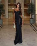 Damen Maxikleid mit Spaghettiträgern und seitlichen Spitzenpaneelen