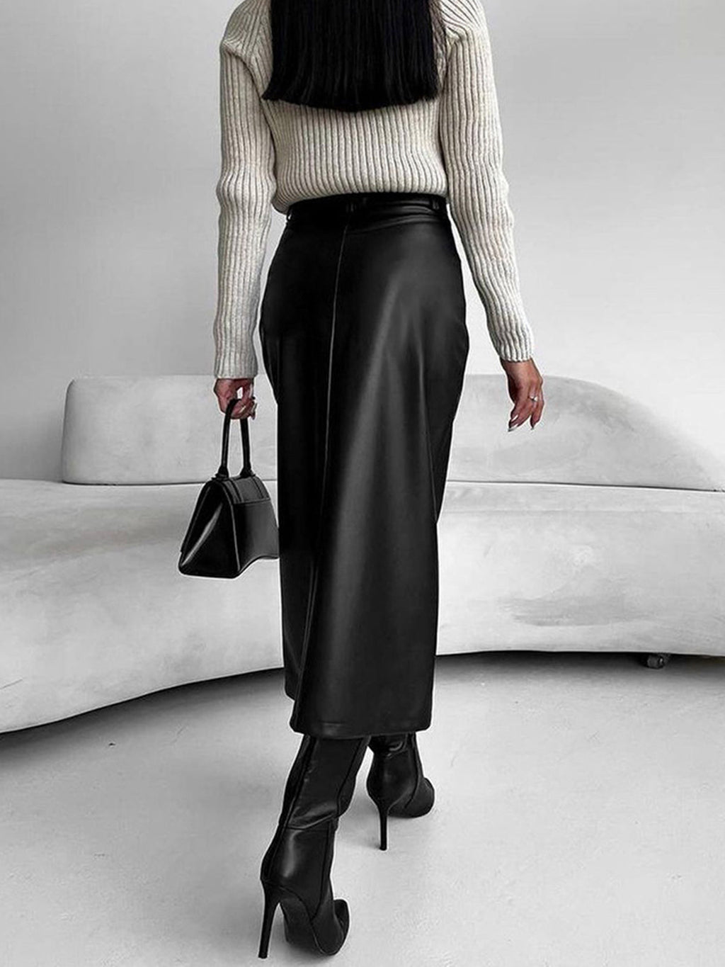 Damen Midirock mit Frontschlitz und Gürtelschlaufen