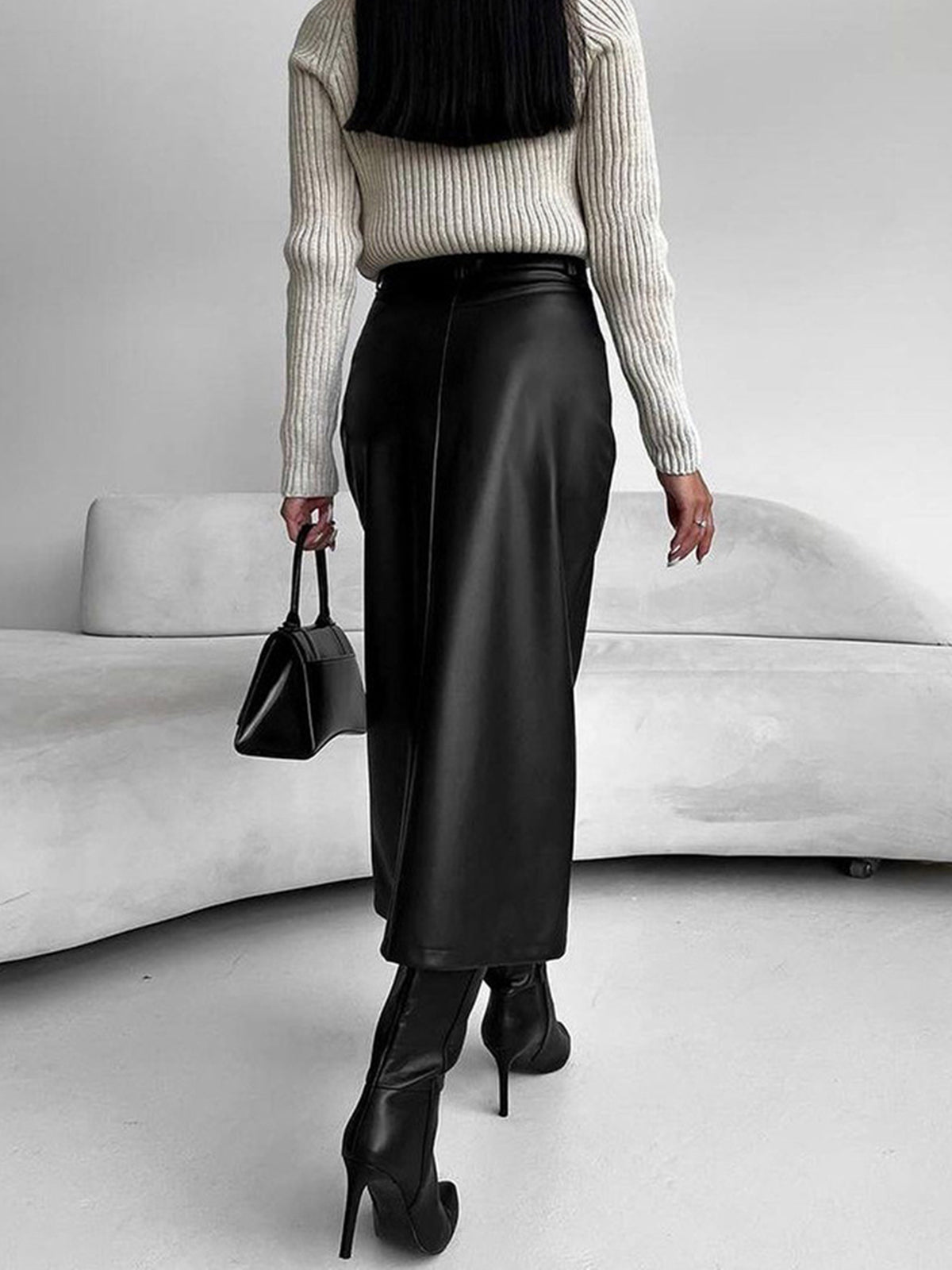 Damen Midirock mit Frontschlitz und Gürtelschlaufen