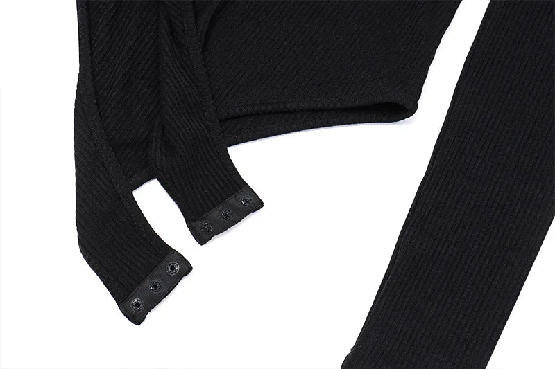 Damen Rundhals-Bodysuit mit Langen Ärmeln Rippenstruktur und Knopfleiste