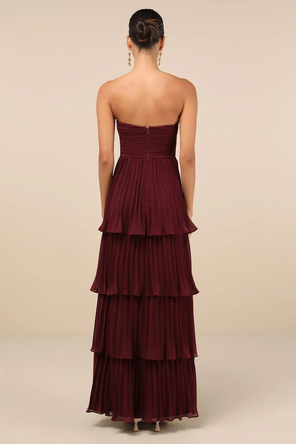 Damen Trägerloses Maxikleid mit Herzdekolleté Gerafftem Oberteil und Stufenrock