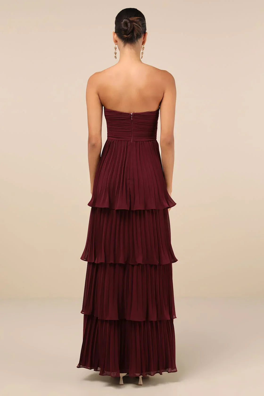 Damen Trägerloses Maxikleid mit Herzdekolleté Gerafftem Oberteil und Stufenrock