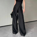 Damen Weite Hose mit Hohem Bund Gekreuztem Bundband und Bundfalten