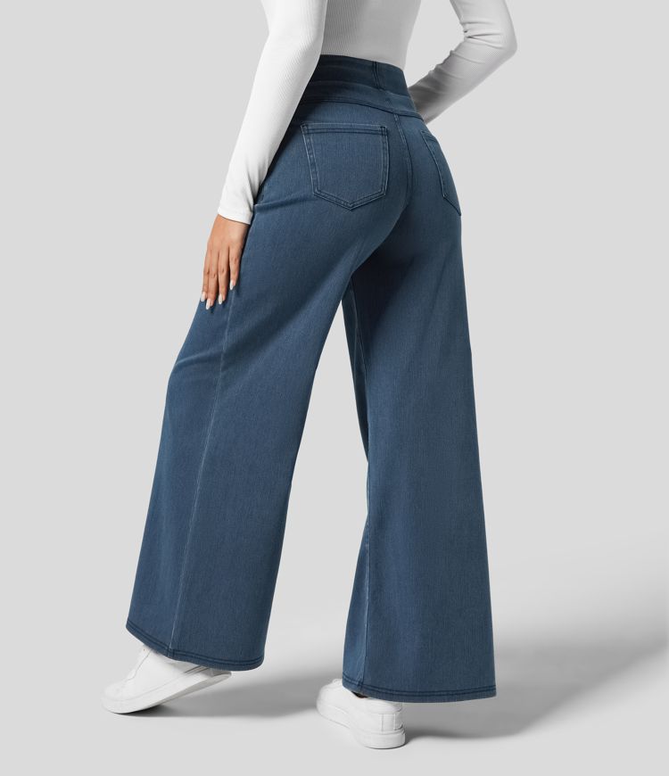 Damenhose mit hohem elastischem Bund und weitem Bein