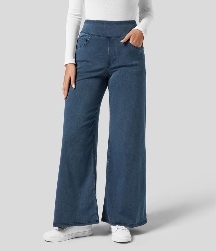 Damenhose mit hohem elastischem Bund und weitem Bein