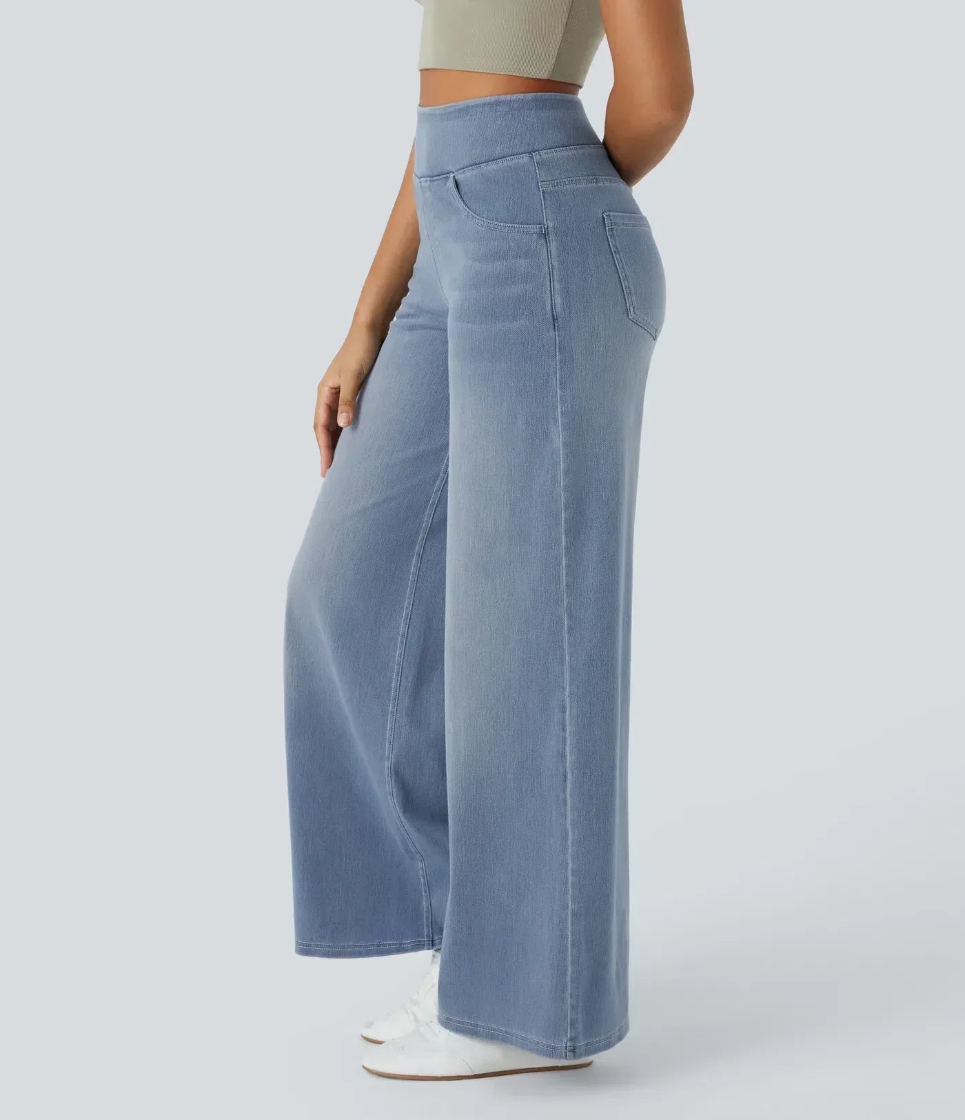 Damenhose mit hohem elastischem Bund und weitem Bein