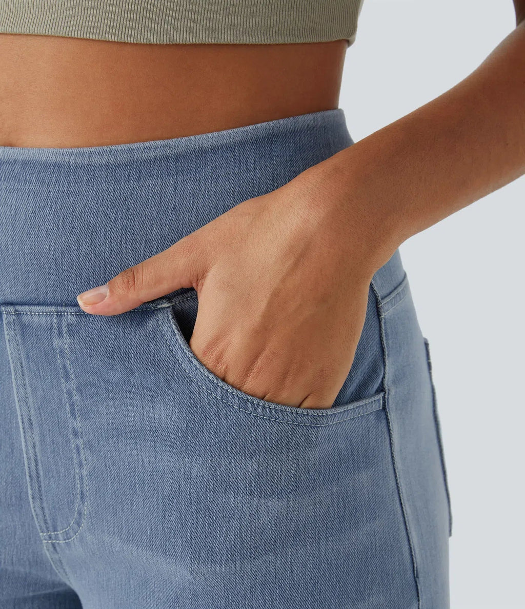 Damenhose mit hohem elastischem Bund und weitem Bein