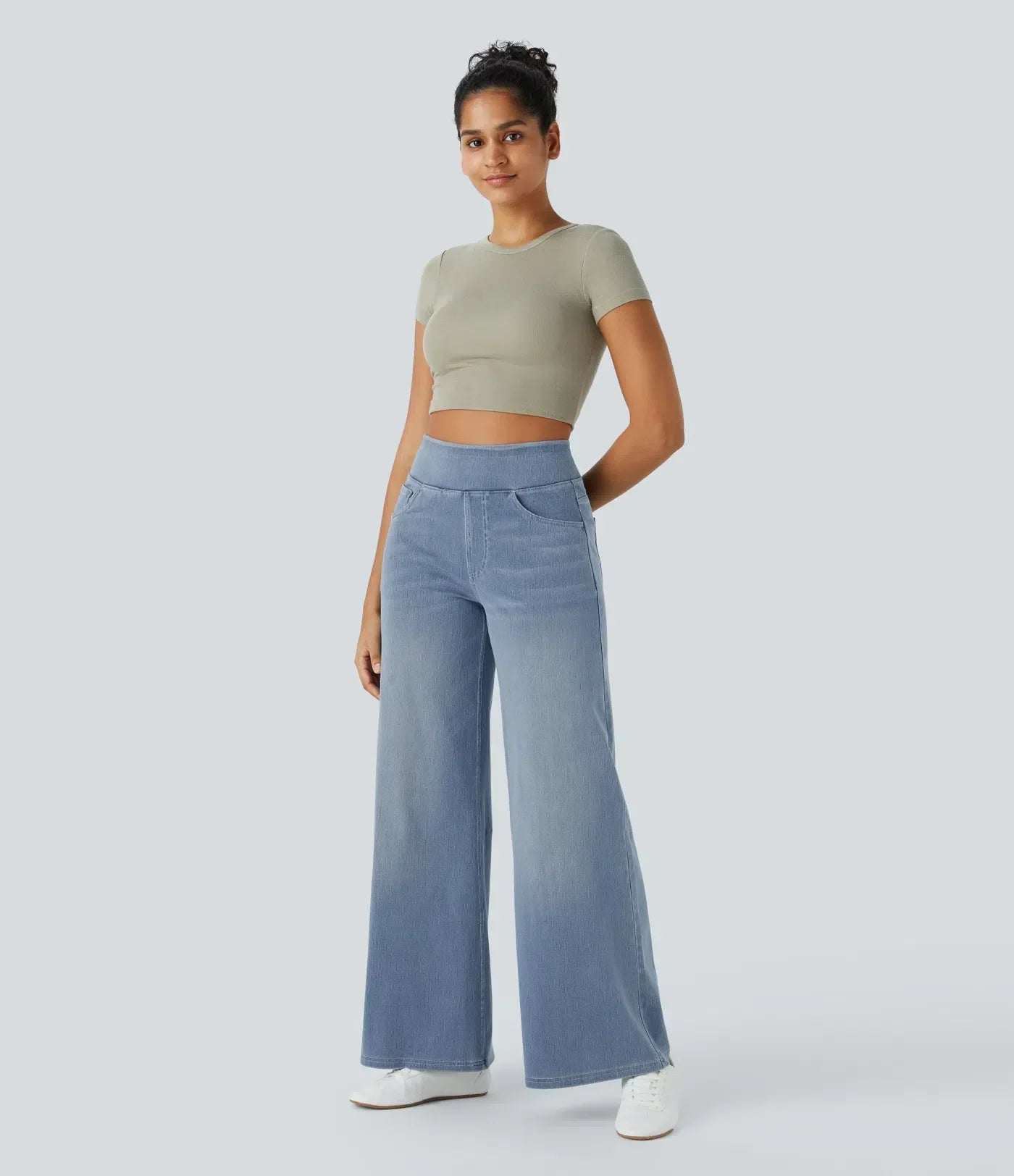 Damenhose mit hohem elastischem Bund und weitem Bein