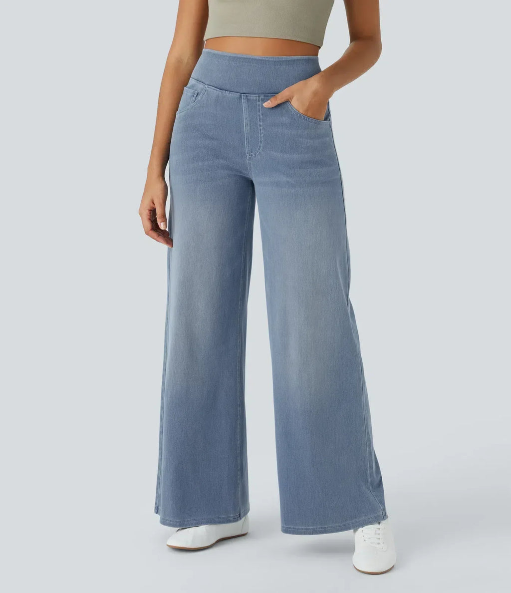 Damenhose mit hohem elastischem Bund und weitem Bein