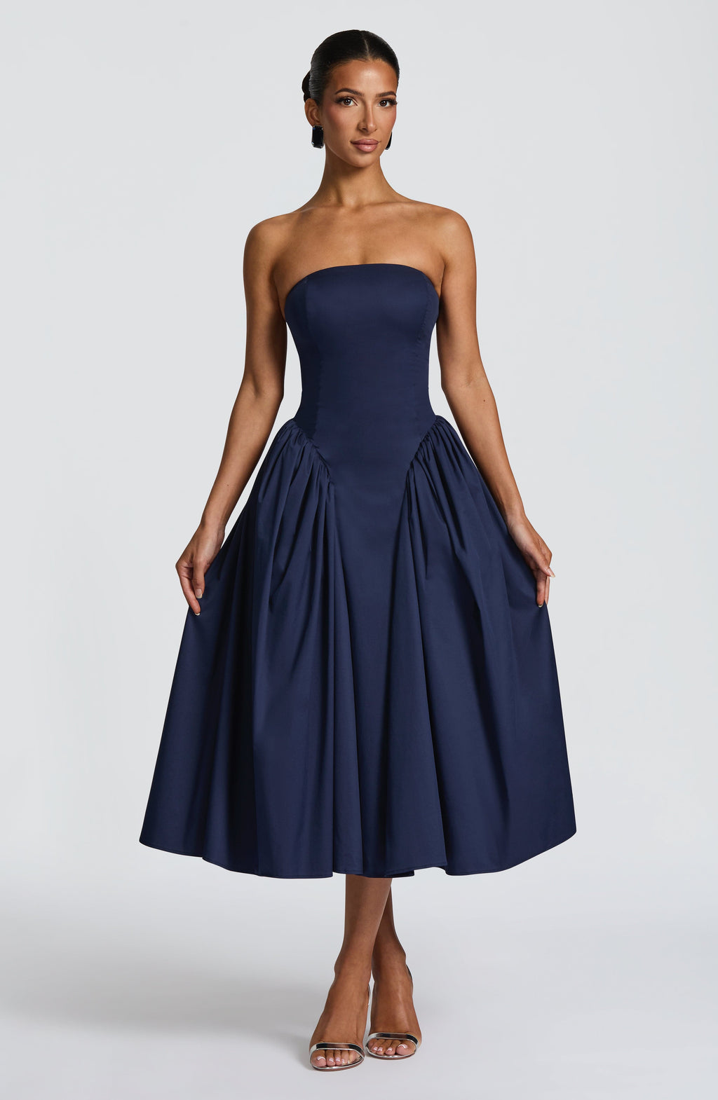 Isabeau | Damen Trägerloses Corsagen-Midikleid – Dunkelblau