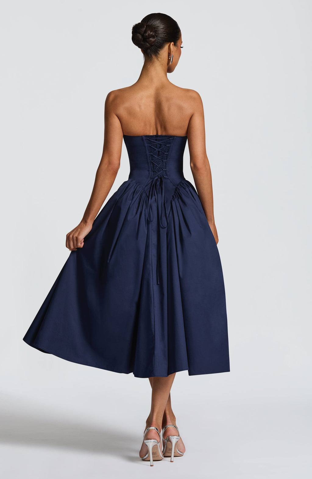 Isabeau | Damen Trägerloses Corsagen-Midikleid – Dunkelblau