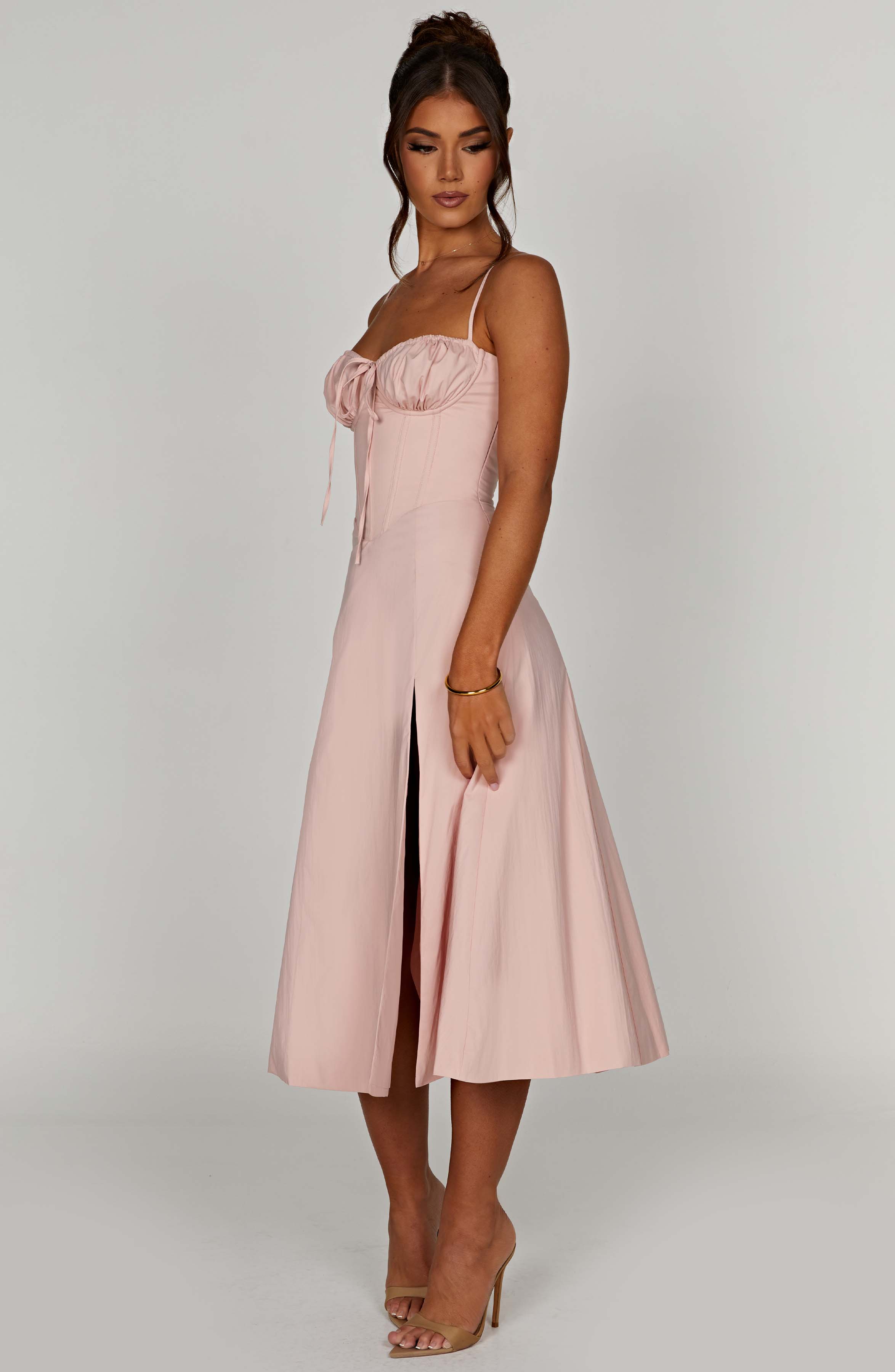 Apolline | Damen Corsagen-Midikleid mit Beinschlitz – Rosé