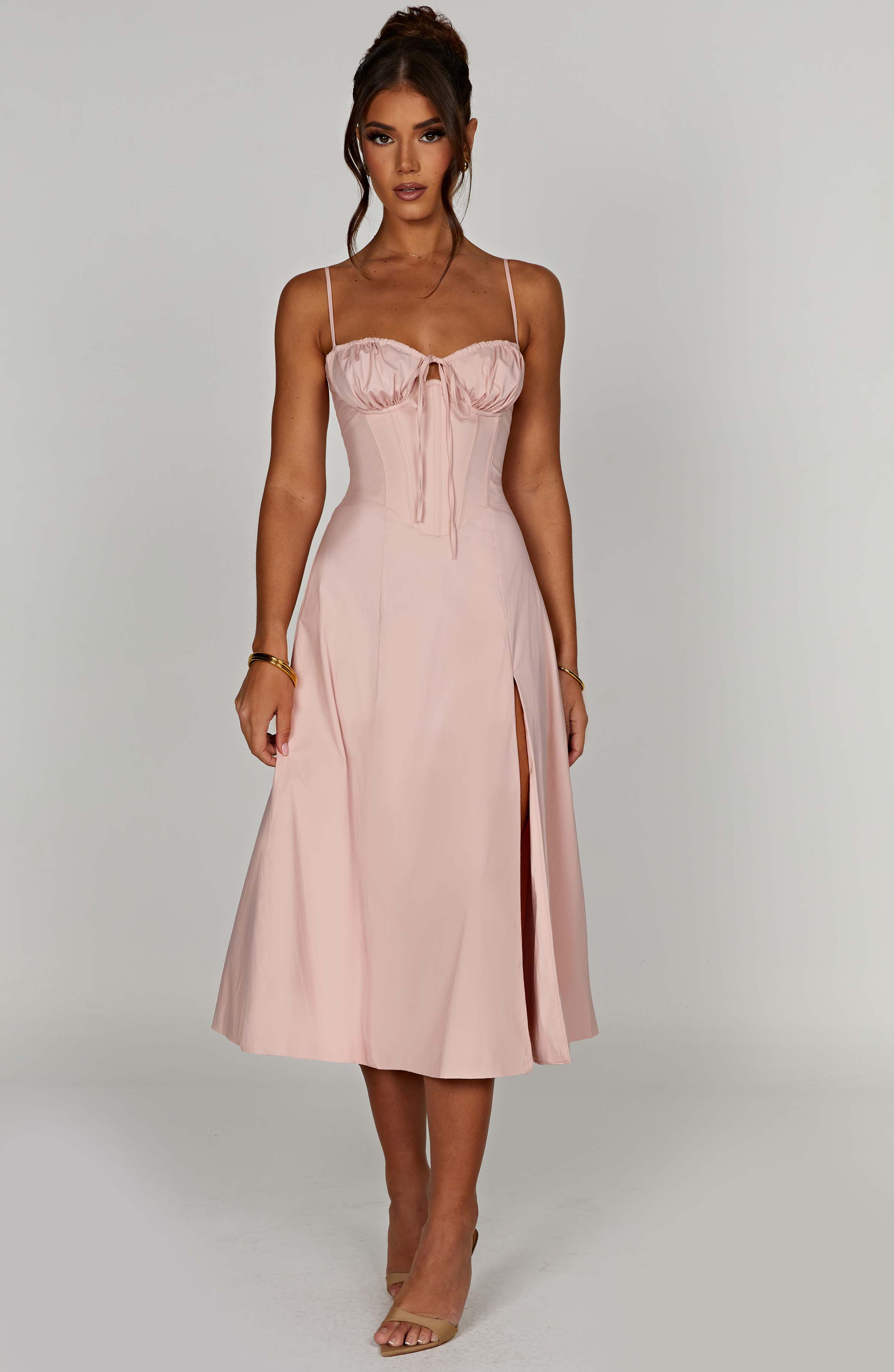 Apolline | Damen Corsagen-Midikleid mit Beinschlitz – Rosé