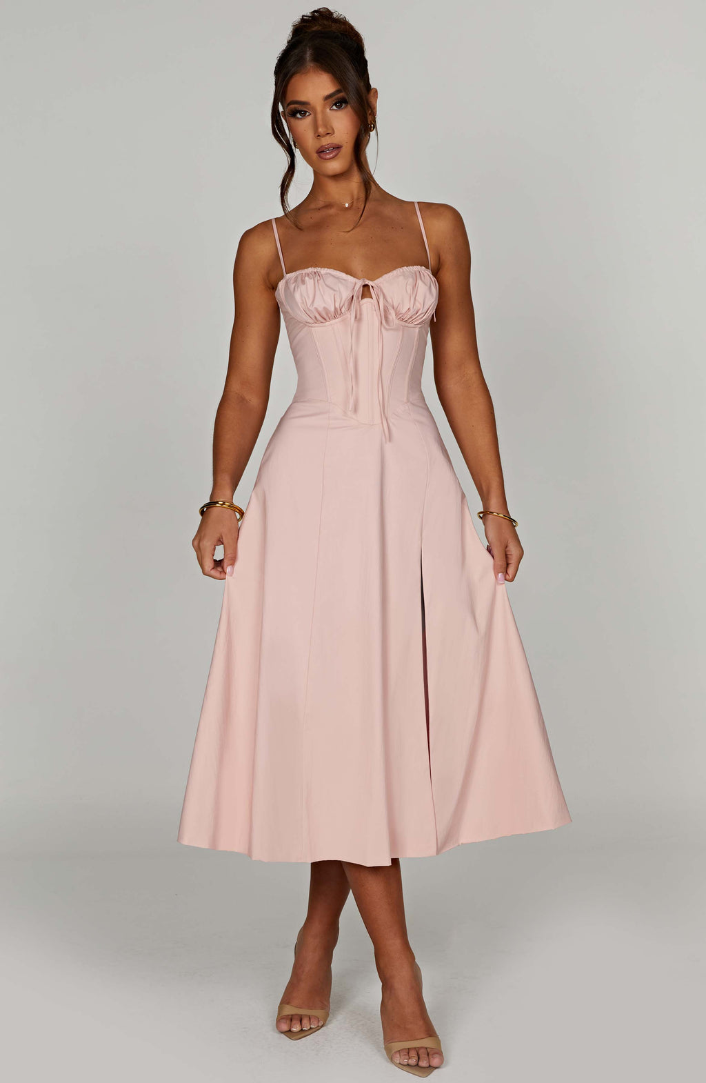 Apolline | Damen Corsagen-Midikleid mit Beinschlitz – Rosé