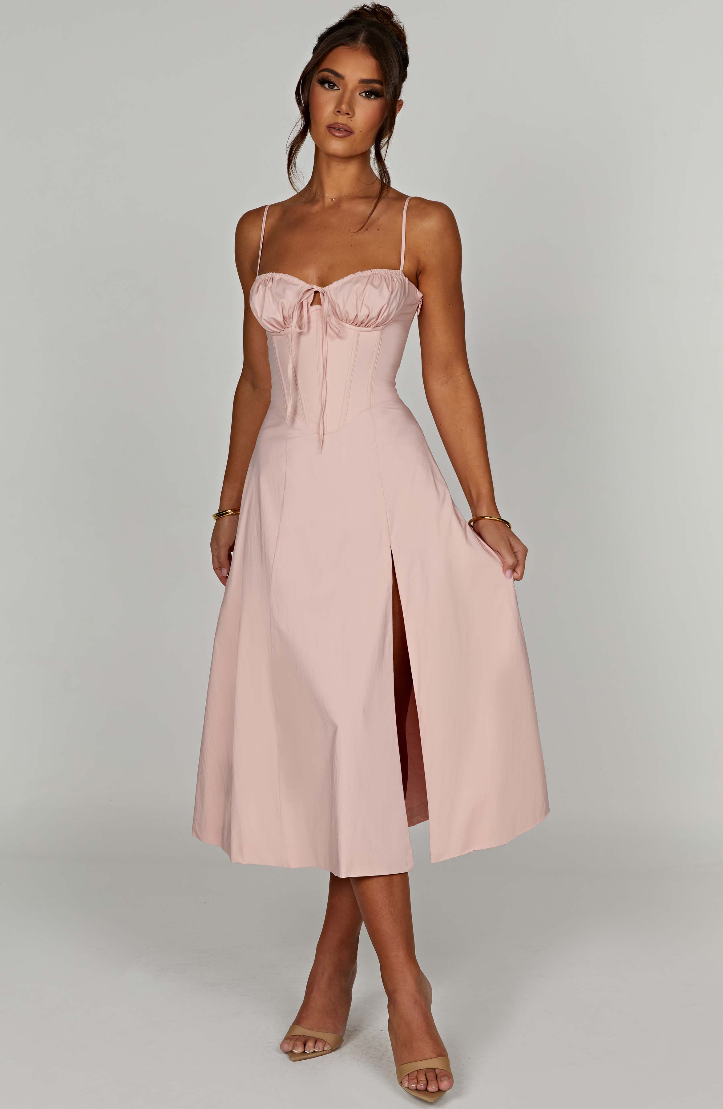 Apolline | Damen Corsagen-Midikleid mit Beinschlitz – Rosé