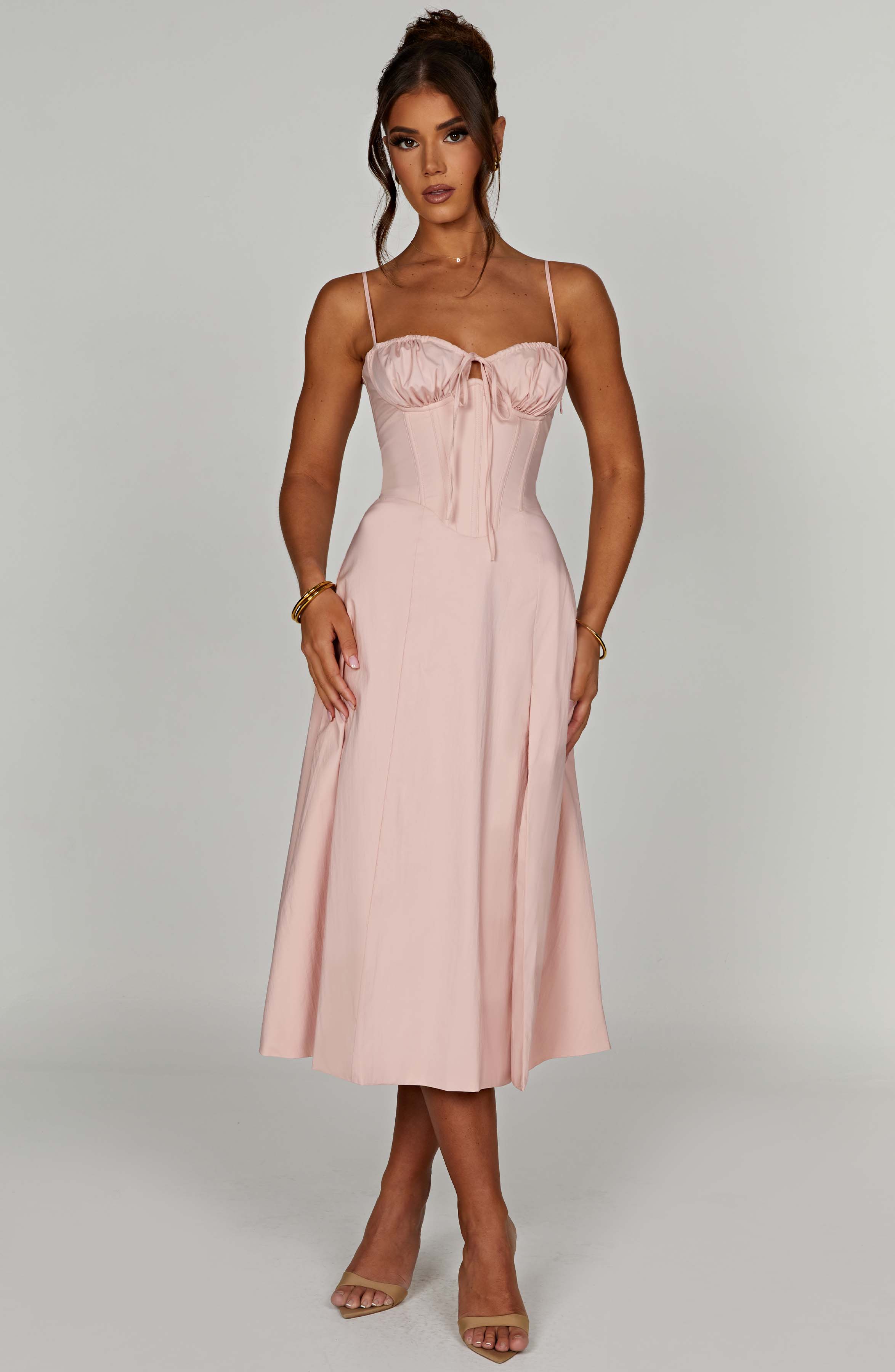 Apolline | Damen Corsagen-Midikleid mit Beinschlitz – Rosé