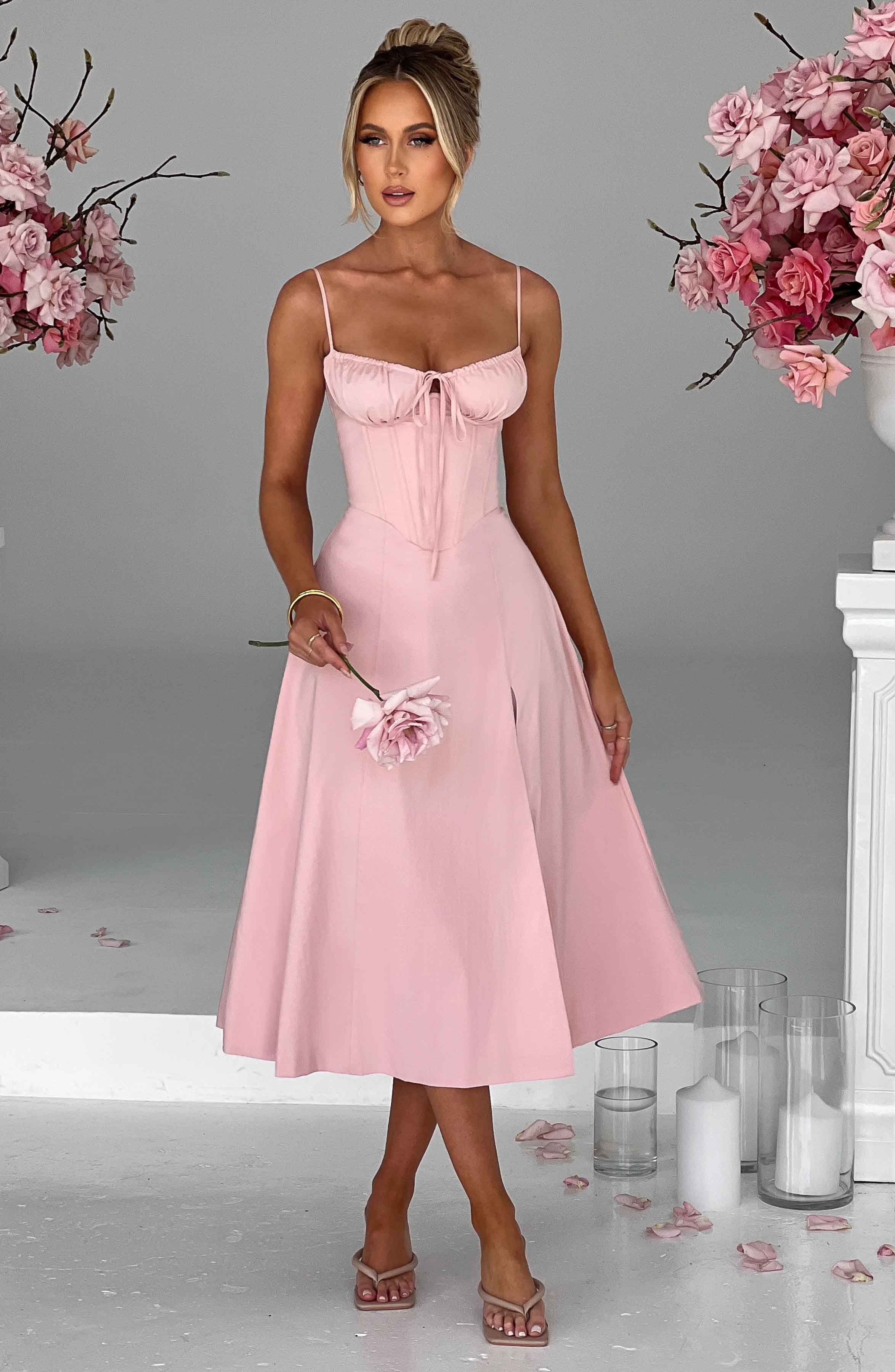 Apolline | Damen Corsagen-Midikleid mit Beinschlitz – Rosé