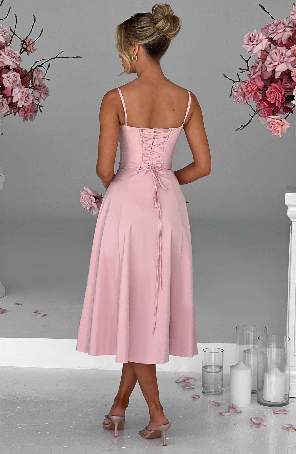 Apolline | Damen Corsagen-Midikleid mit Beinschlitz – Rosé