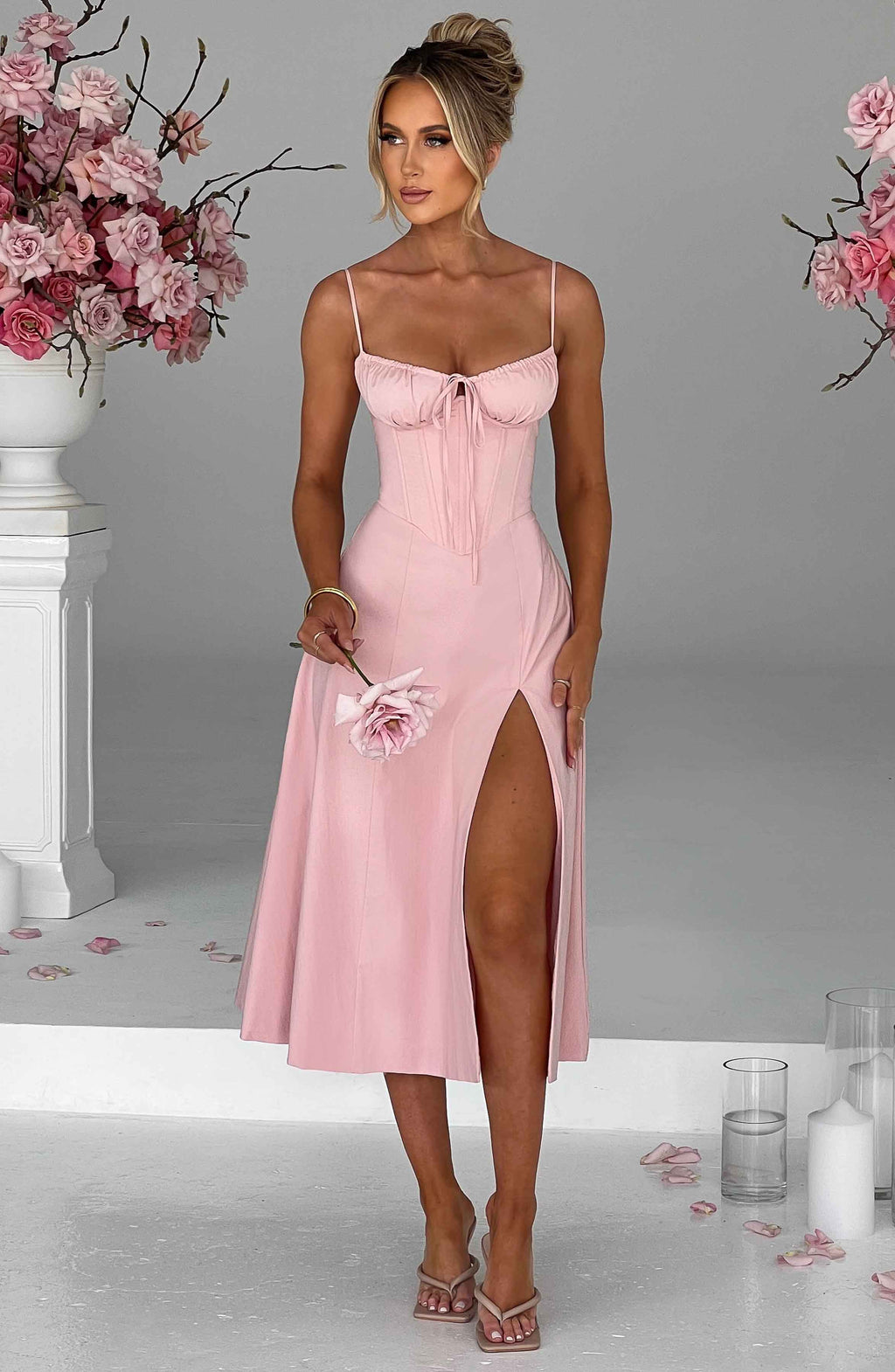 Apolline | Damen Corsagen-Midikleid mit Beinschlitz – Rosé