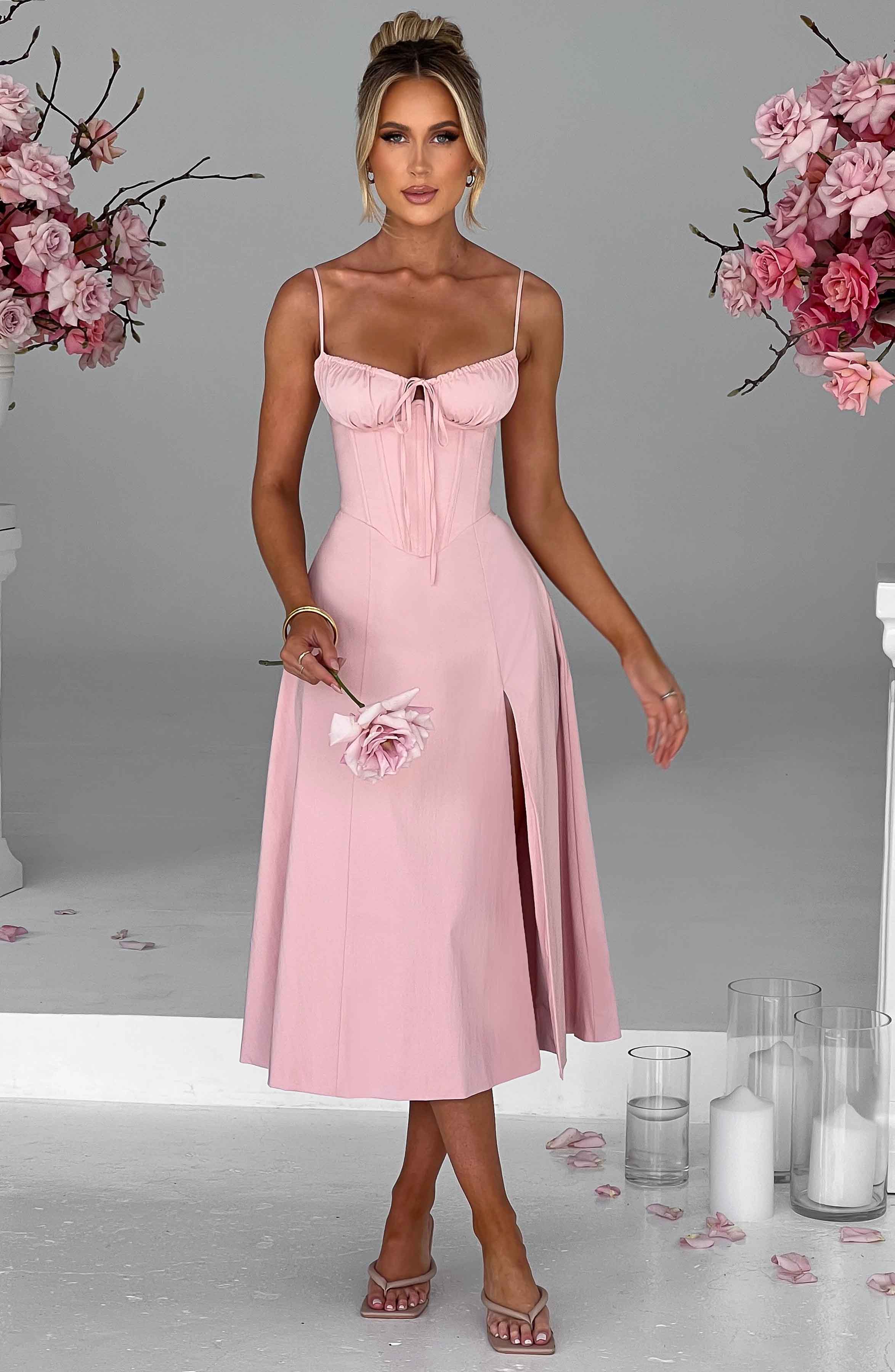 Apolline | Damen Corsagen-Midikleid mit Beinschlitz – Rosé