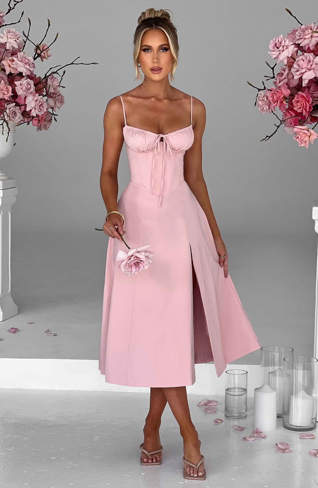 Apolline | Damen Corsagen-Midikleid mit Beinschlitz – Rosé
