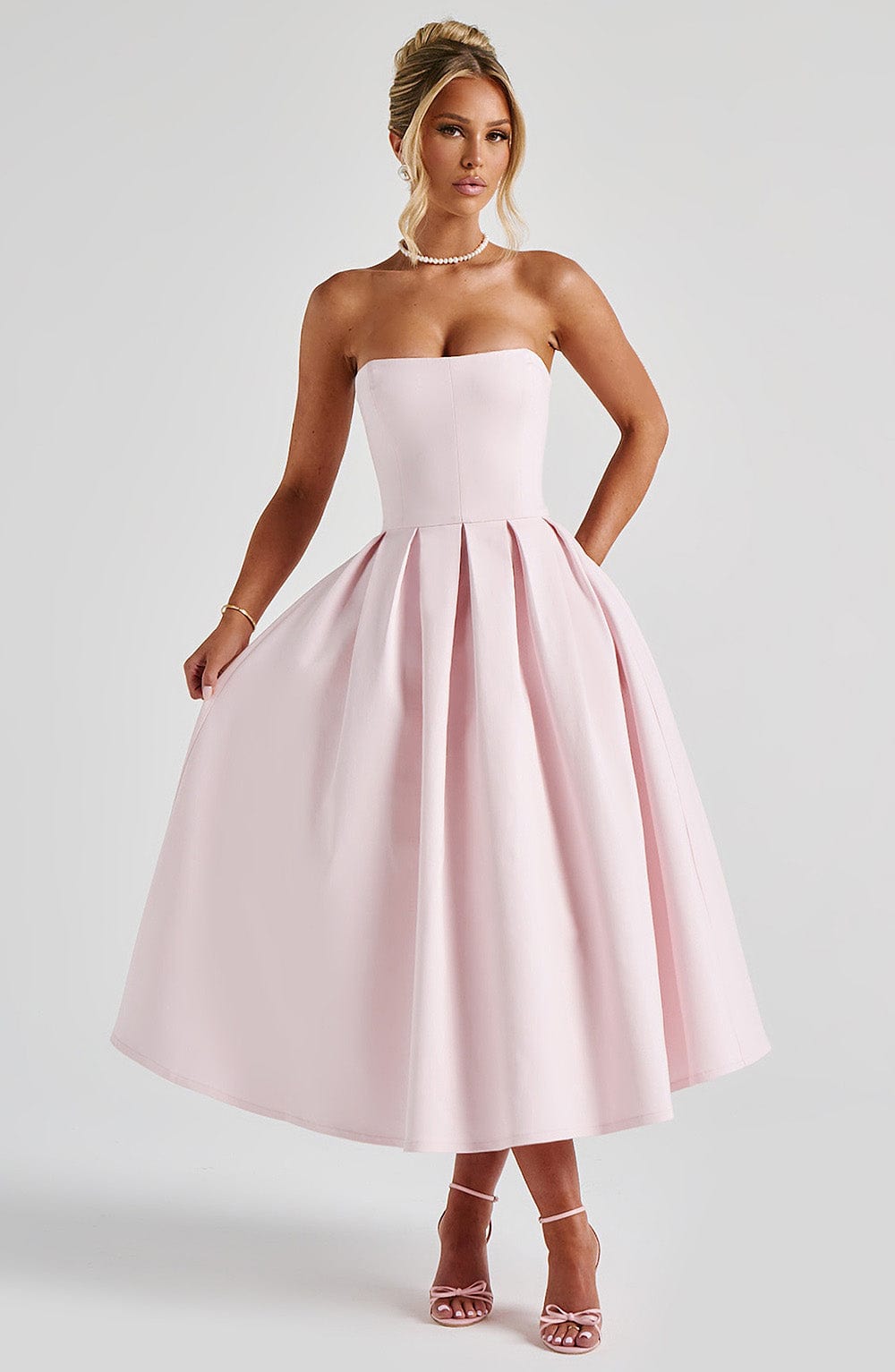 Faustine | Damen Trägerloses Midikleid – Rosé