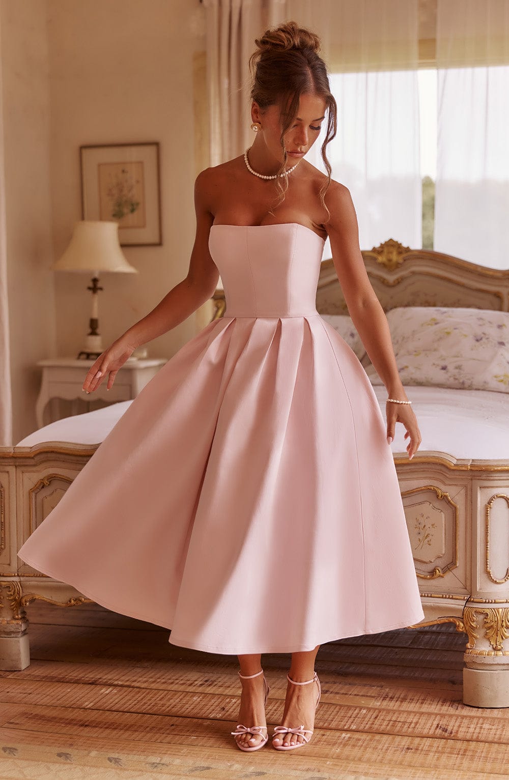 Faustine | Damen Trägerloses Midikleid – Rosé