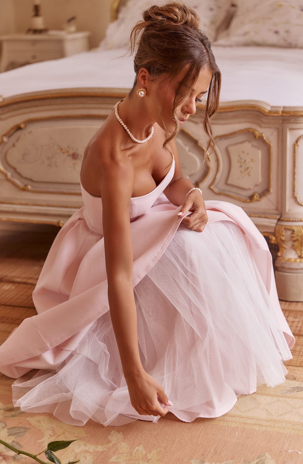Faustine | Damen Trägerloses Midikleid – Rosé