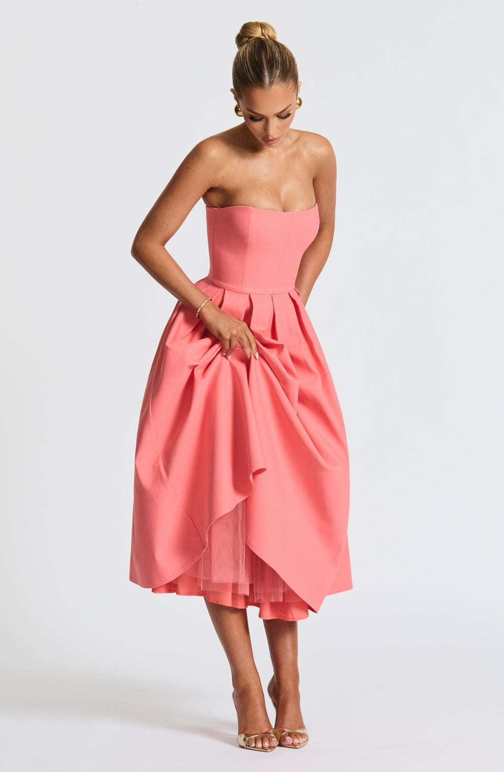 Eulalie | Damen Trägerloses Midikleid – Korallrosa