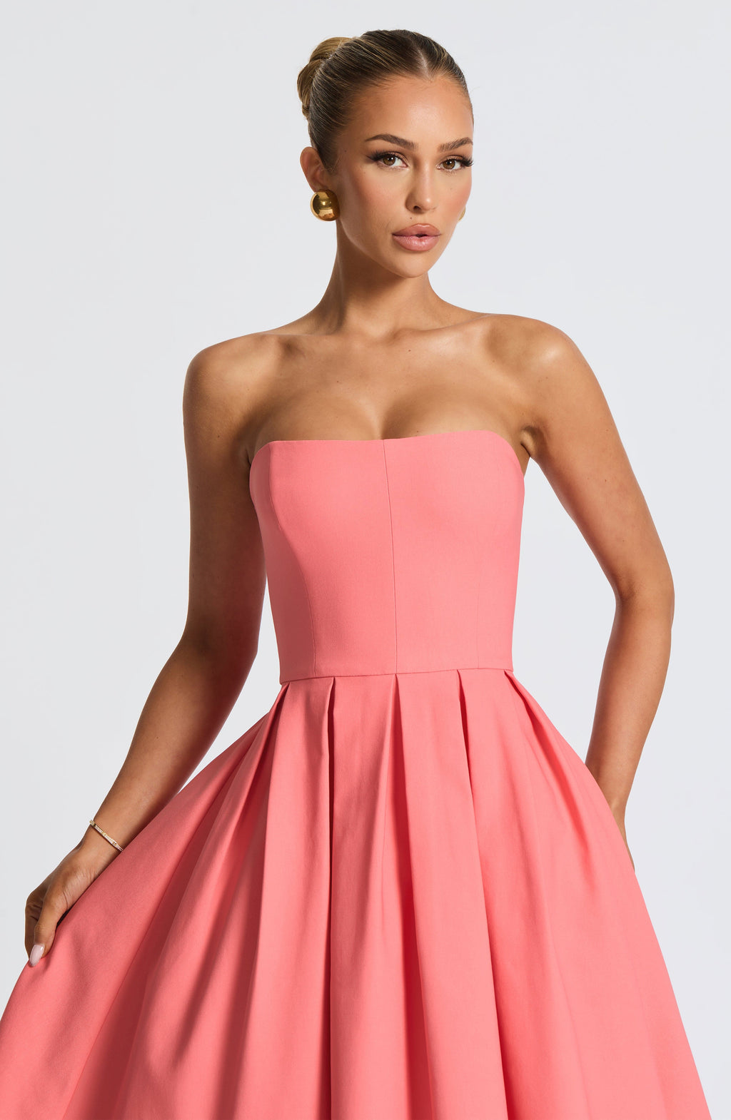 Eulalie | Damen Trägerloses Midikleid – Korallrosa