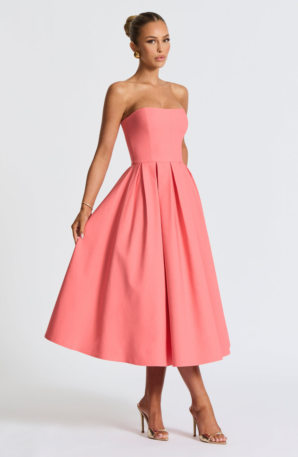 Eulalie | Damen Trägerloses Midikleid – Korallrosa
