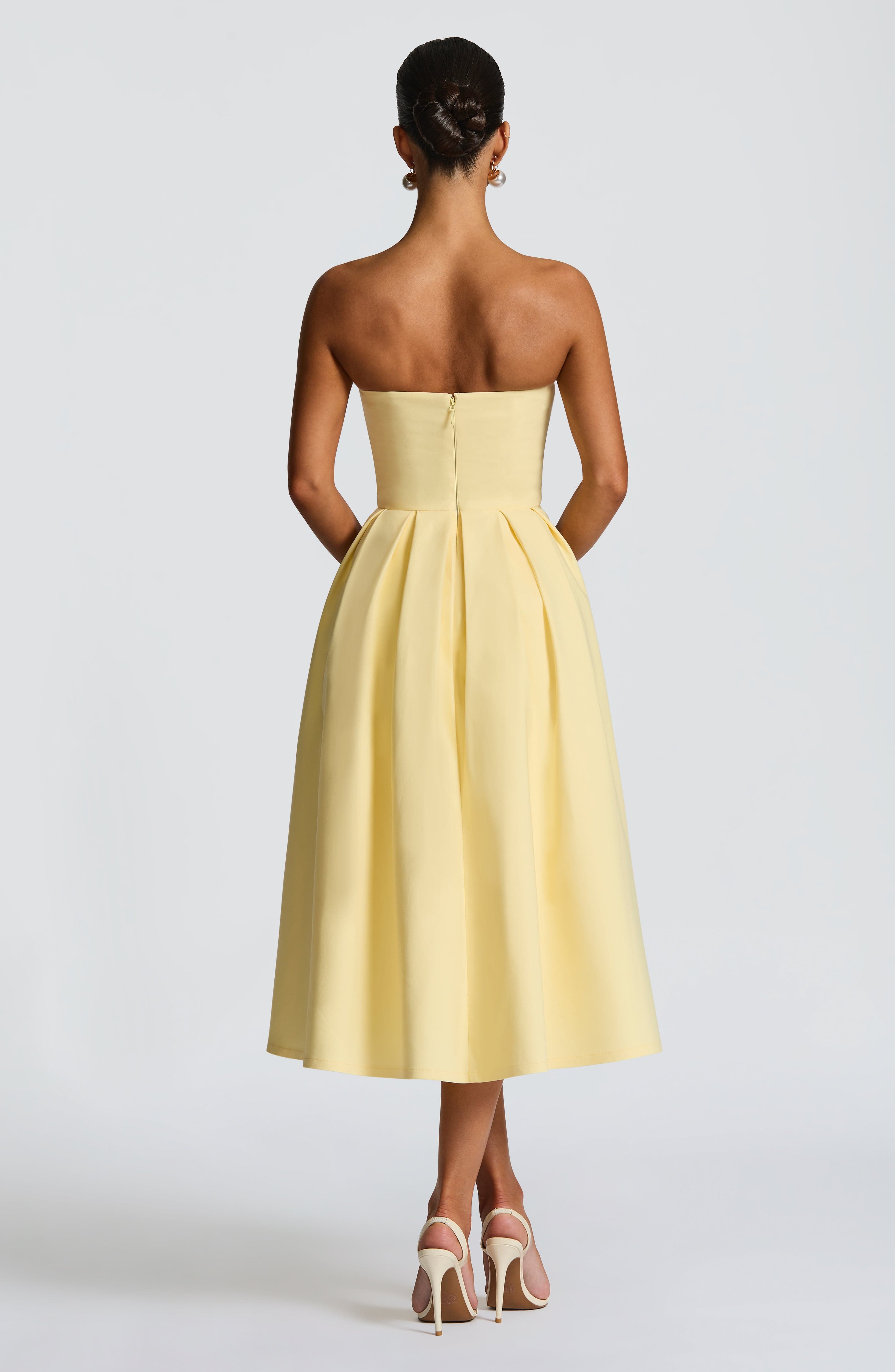 Capucine | Damen Trägerloses Midikleid – Zitronengelb